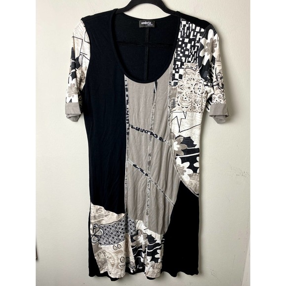 Ambria Selection Black Patchwork Lag and Look Dress S/M - Picture 2 of 4